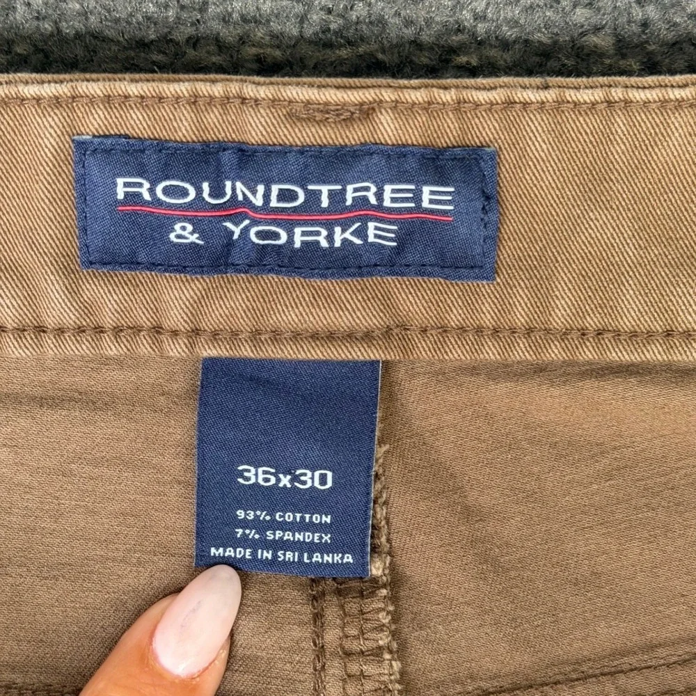 Roundtree & Yorke Mens 36x30 Brown Khaki 5-Pocket Straight Leg Stretch Pants